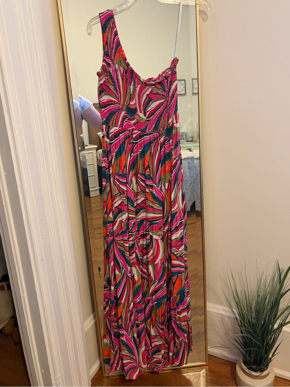 One-Shoulder Multi-Color Abstract Print Maxi Dress - Picture 2 of 4